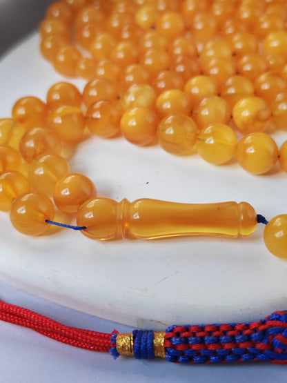 Aged Natural Baltic Amber Tasbih | 99 Beads + 2 spare | Half Half Pattern | Antique