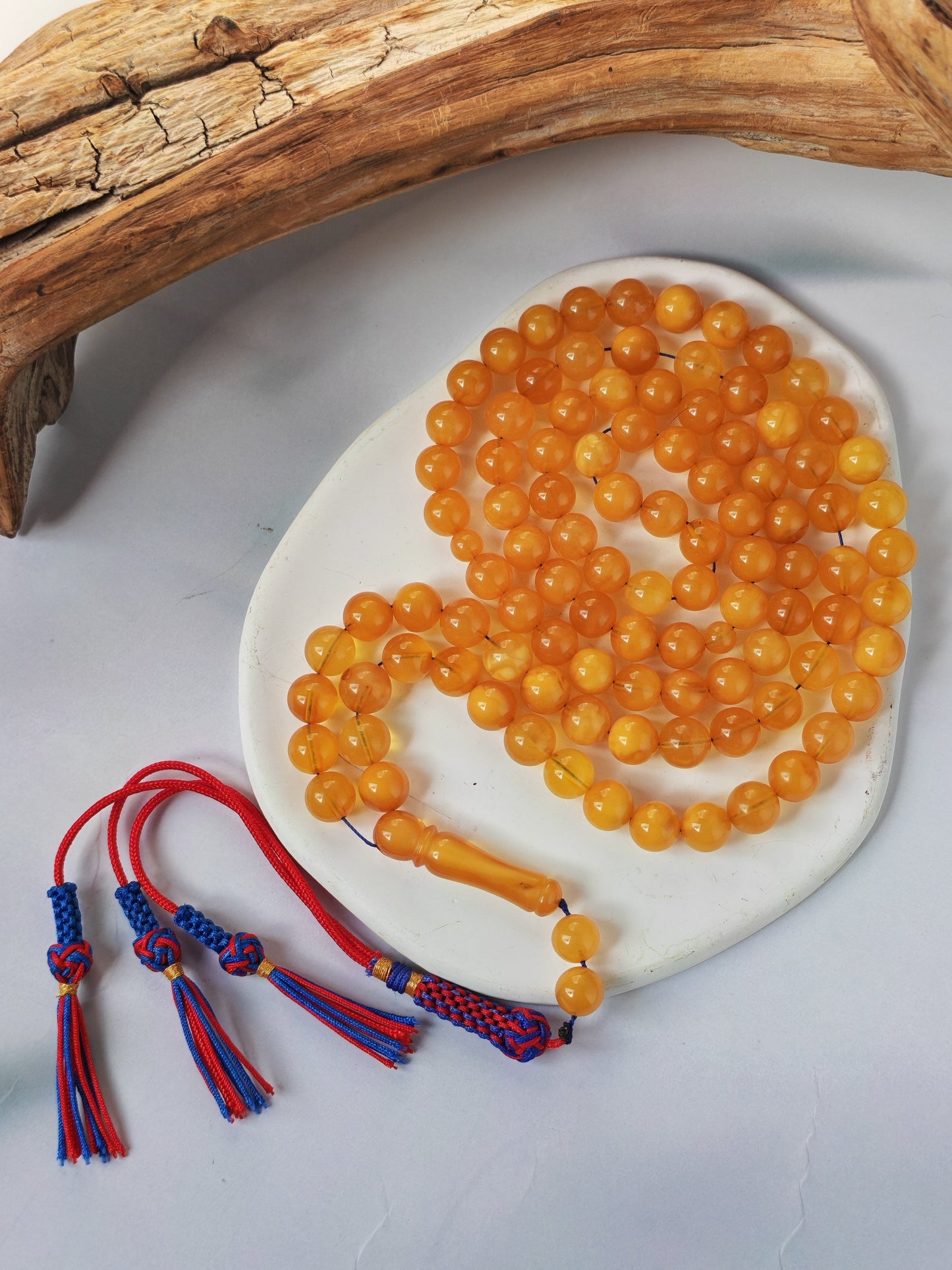 Aged Natural Baltic Amber Tasbih | 99 Beads + 2 spare | Half Half Pattern | Antique