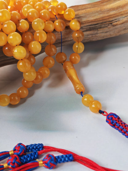 Aged Natural Baltic Amber Tasbih | 99 Beads + 2 spare | Half Half Pattern | Antique