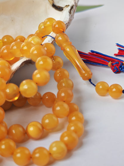 Aged Natural Baltic Amber Tasbih | 99 Beads + 2 spare | Half Half Pattern | Antique