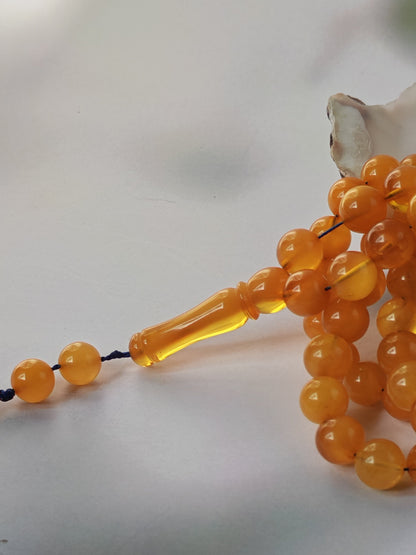 Aged Natural Baltic Amber Tasbih | 99 Beads + 2 spare | Half Half Pattern | Antique