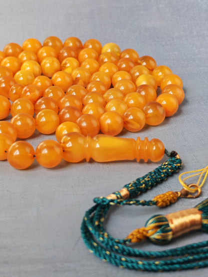 Dark Aged Natural Baltic Amber Misbah | 66 Beads + 3 spare | Antique Color | Aged Honey