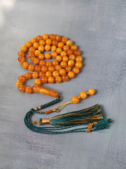 Dark Aged Natural Baltic Amber Misbah | 66 Beads + 3 spare | Antique Color | Aged Honey