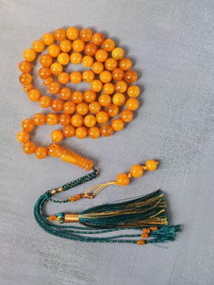Dark Aged Natural Baltic Amber Misbah | 66 Beads + 3 spare | Antique Color | Aged Honey