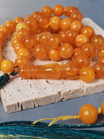 Dark Aged Natural Baltic Amber Misbah | 66 Beads + 3 spare | Antique Color | Aged Honey