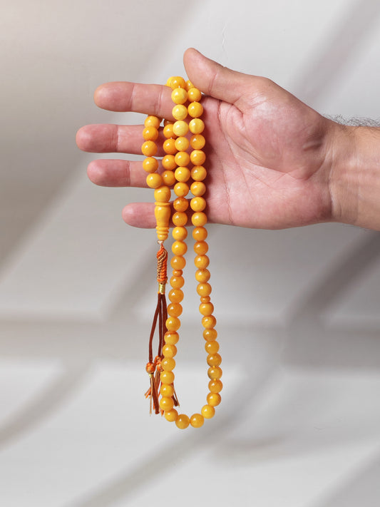 Antique Natural Baltic Amber Misbah | 66 Beads | Aged Dark Honey