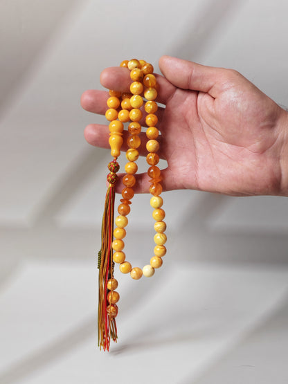 Antique Natural Marble Baltic Amber Rosary | 45+3 Beads | Short Imami Design