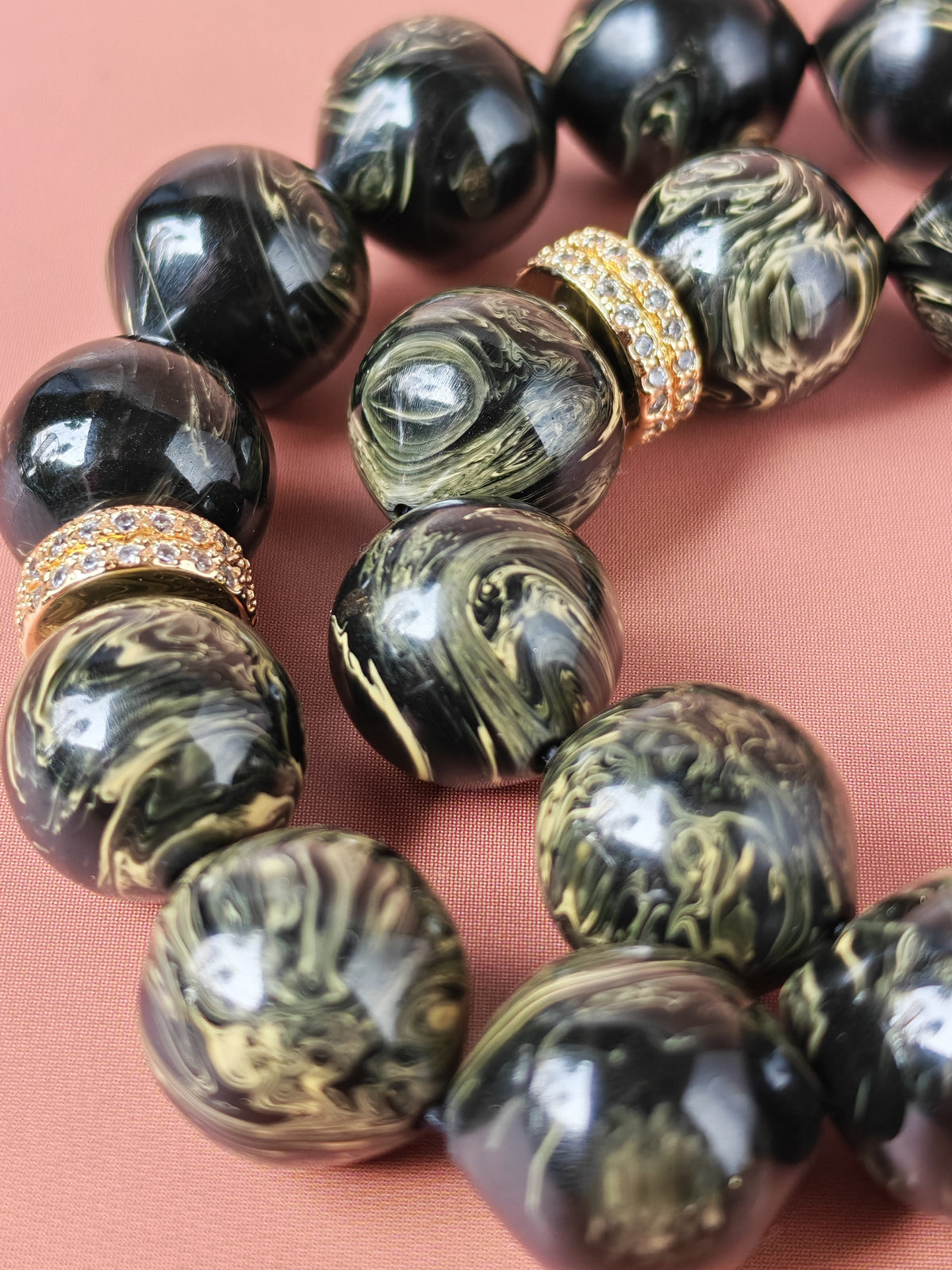 Rare Collectible American Bakelite Tasbih – 63 Istanbul Beads | Black With Aged White Veins
