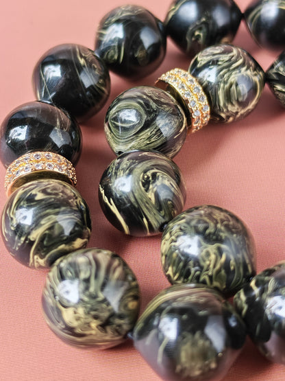 Rare Collectible American Bakelite Tasbih – 63 Istanbul Beads | Black With Aged White Veins