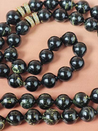 Rare Collectible American Bakelite Tasbih – 63 Istanbul Beads | Black With Aged White Veins