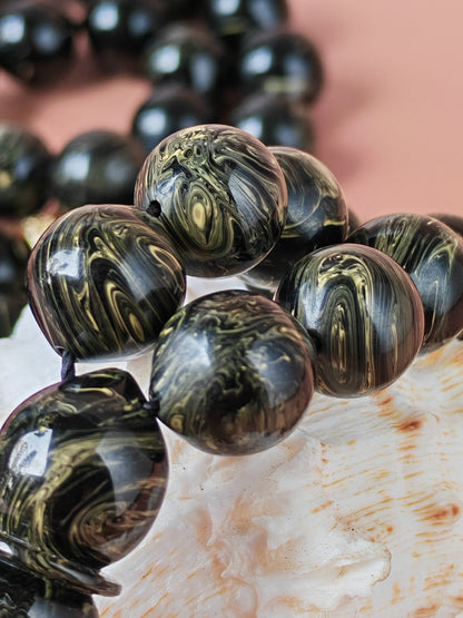 Rare Collectible American Bakelite Tasbih – 63 Istanbul Beads | Black With Aged White Veins