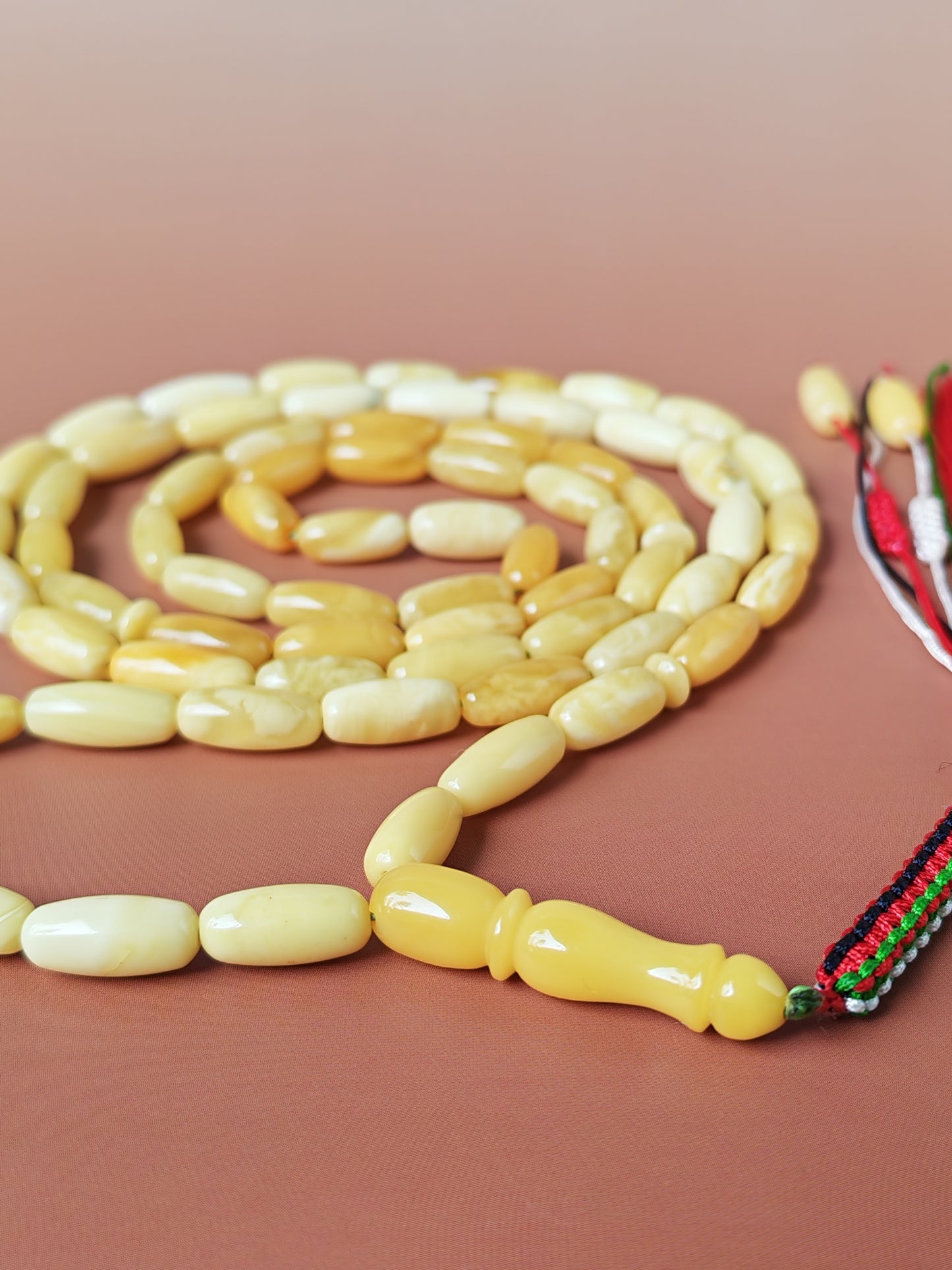 Super Long Capsule Shaped Baltic Amber Rosary – 69 Beads | 29g | 60cm