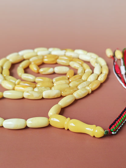 Super Long Capsule Shaped Baltic Amber Rosary – 69 Beads | 29g | 60cm