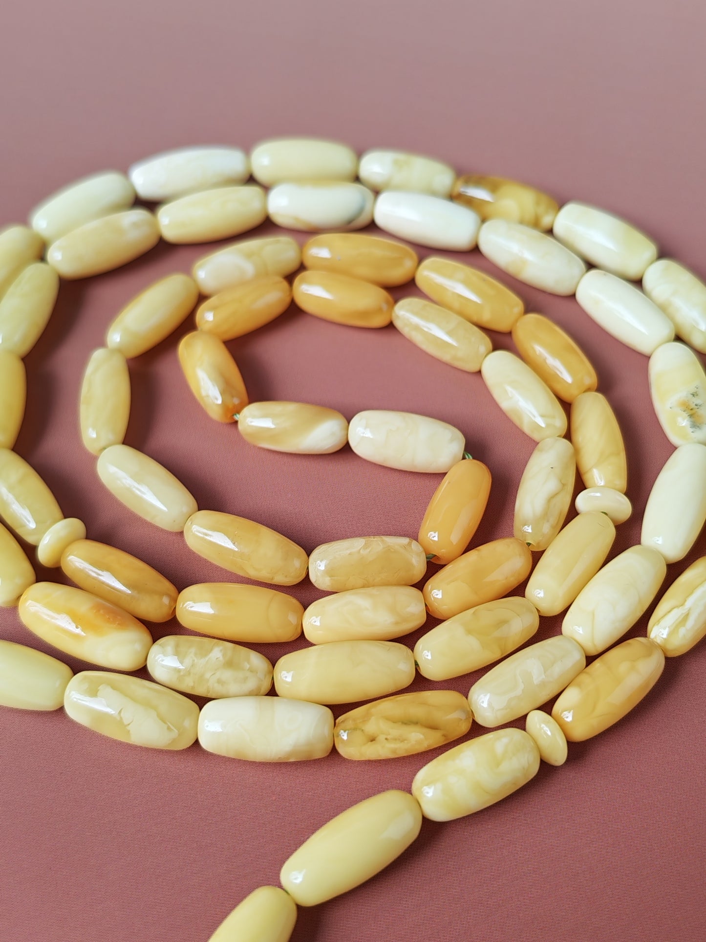Super Long Capsule Shaped Baltic Amber Rosary – 69 Beads | 29g | 60cm