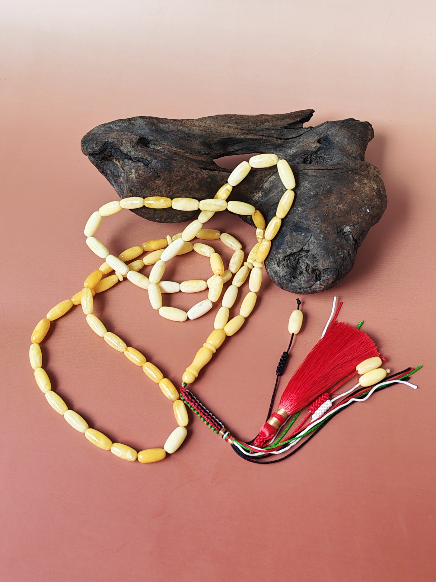 Super Long Capsule Shaped Baltic Amber Rosary – 69 Beads | 29g | 60cm