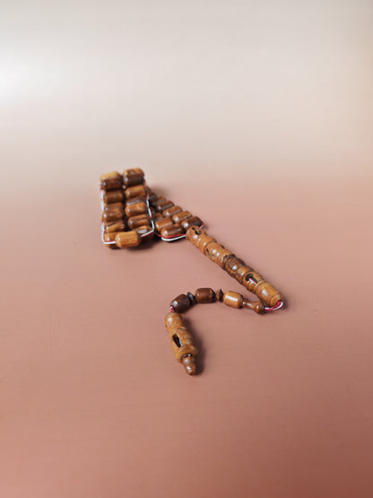 Kokka Seed Wood Tasbih | 33 Barrel Beads | Flat Design | Double String | Carved Imami | 28.1g