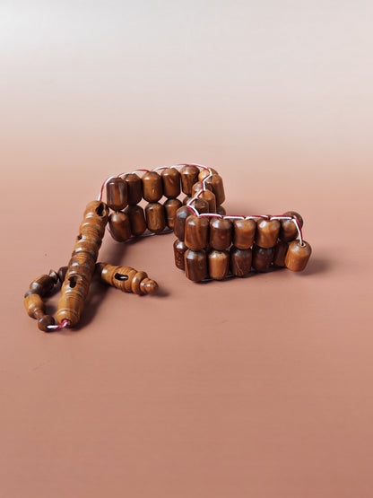 Kokka Seed Wood Tasbih | 33 Barrel Beads | Flat Design | Double String | Carved Imami | 28.1g