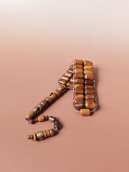 Kokka Seed Wood Tasbih | 33 Barrel Beads | Flat Design | Double String | Carved Imami | 28.1g