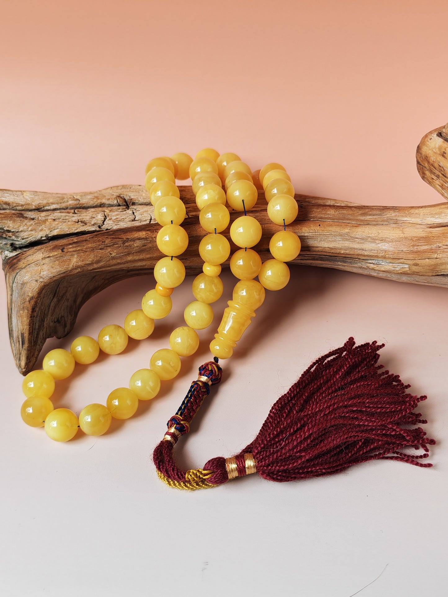 Natural Baltic Amber Rosary – 45 Beads | 12mm | Butterscotch & Cream