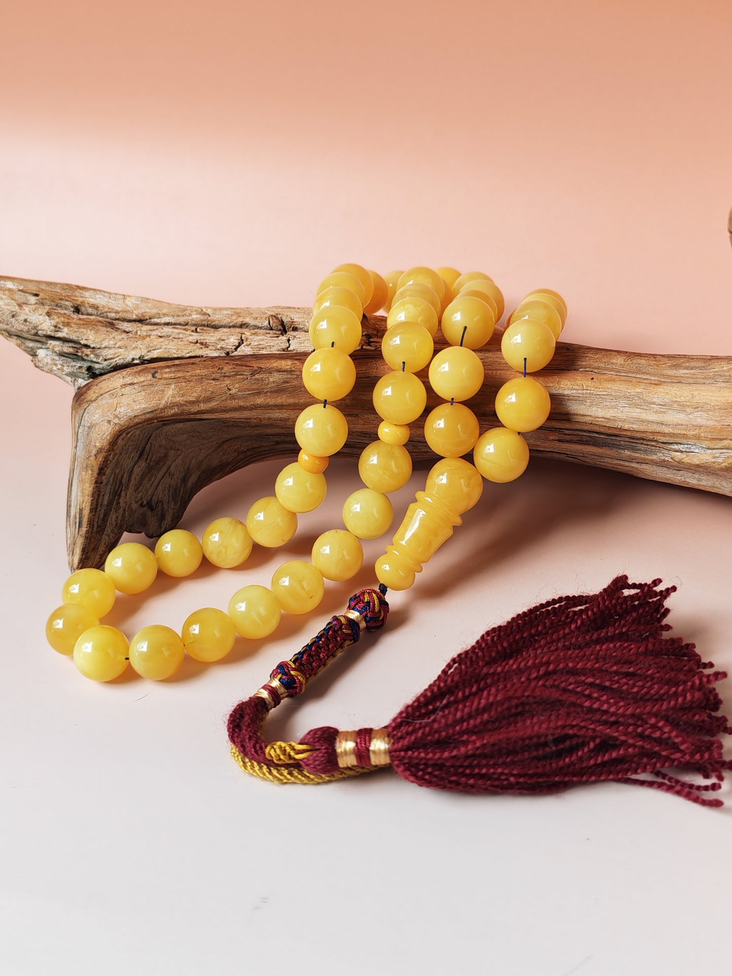 Natural Baltic Amber Rosary – 45 Beads | 12mm | Butterscotch & Cream