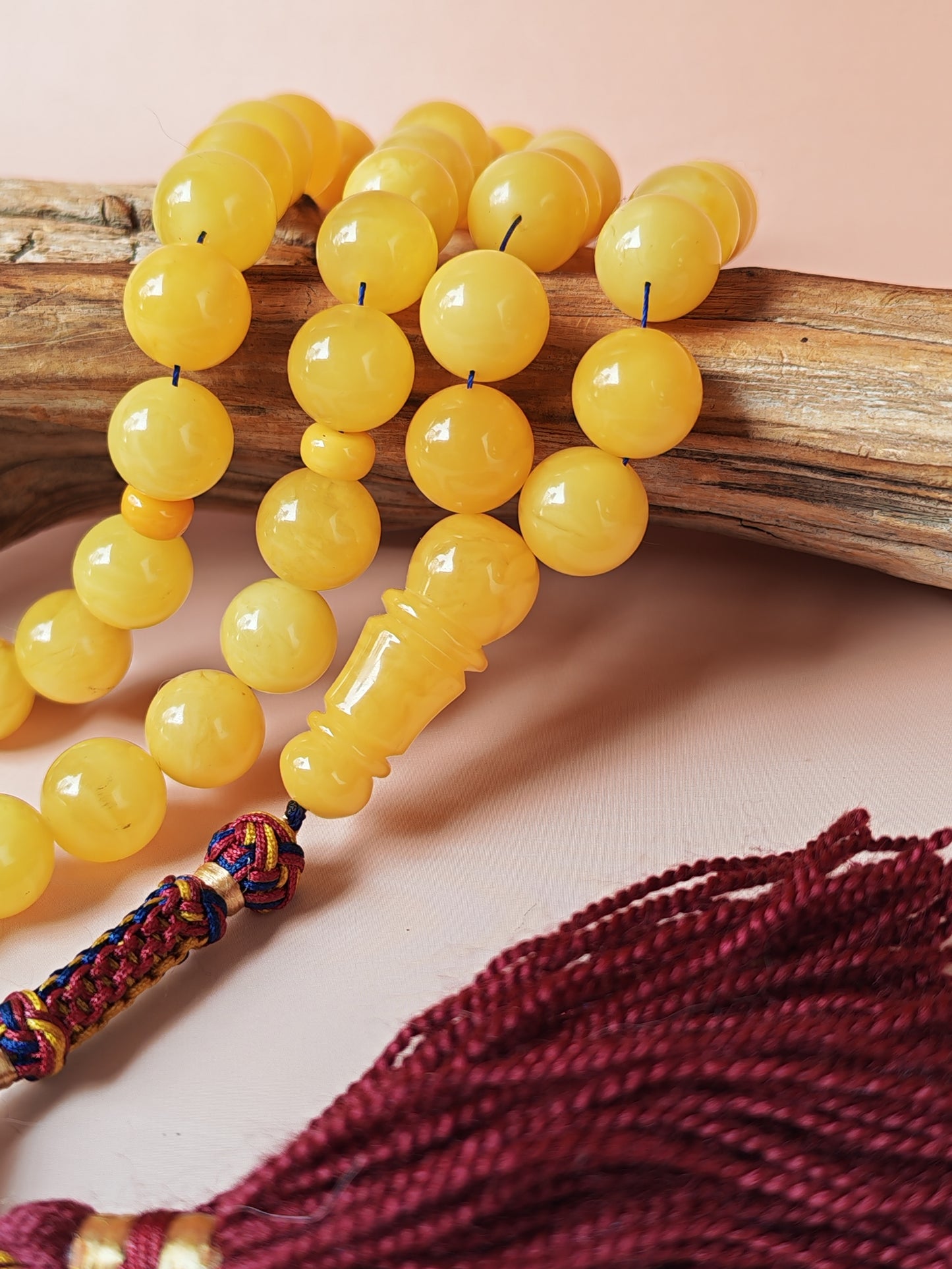 Natural Baltic Amber Rosary – 45 Beads | 12mm | Butterscotch & Cream