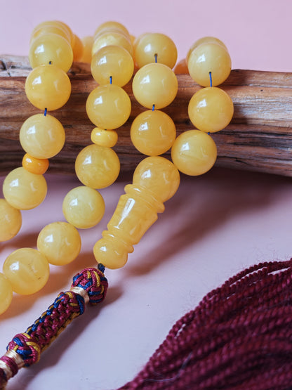Natural Baltic Amber Rosary – 45 Beads | 12mm | Butterscotch & Cream