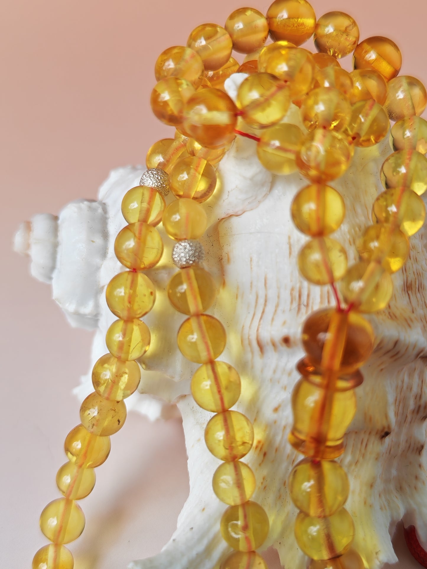 Natural Micro Citron Baltic Amber Misbah | 66 Beads | Silver Dividers | 8.8g