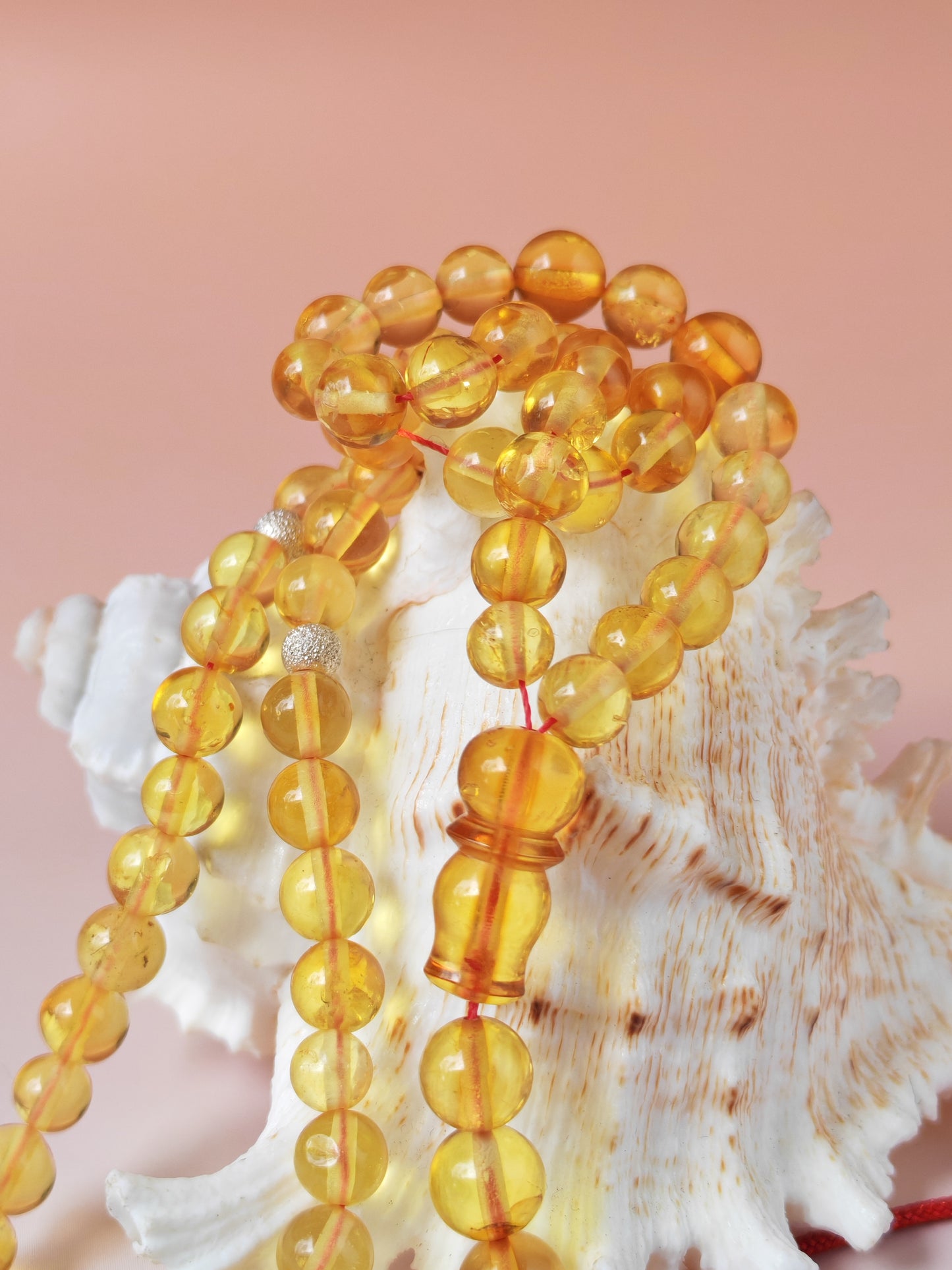 Natural Micro Citron Baltic Amber Misbah | 66 Beads | Silver Dividers | 8.8g
