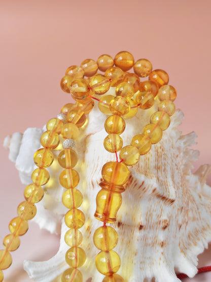 Natural Micro Citron Baltic Amber Misbah | 66 Beads | Silver Dividers | 8.8g