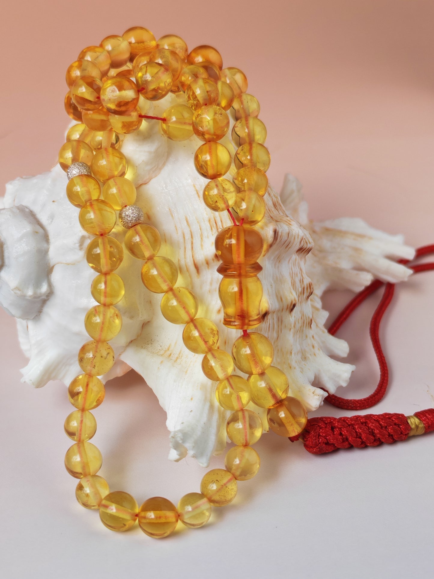 Natural Micro Citron Baltic Amber Misbah | 66 Beads | Silver Dividers | 8.8g