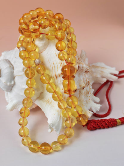 Natural Micro Citron Baltic Amber Misbah | 66 Beads | Silver Dividers | 8.8g