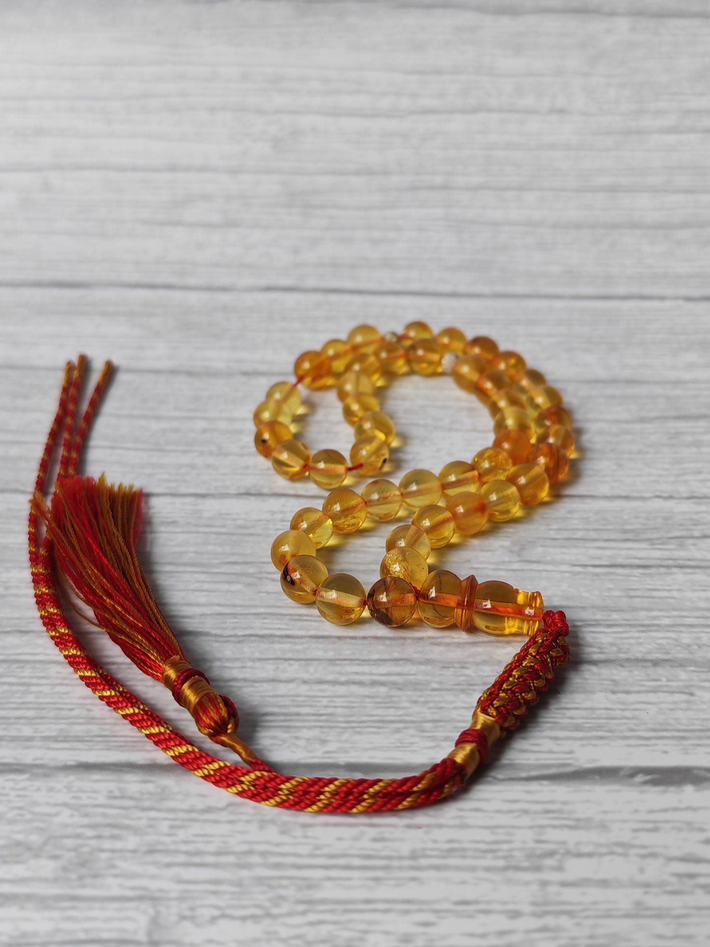 Natural Micro Citron Baltic Amber Rosary | 45 Round Beads | Silver Dividers | 9.5g