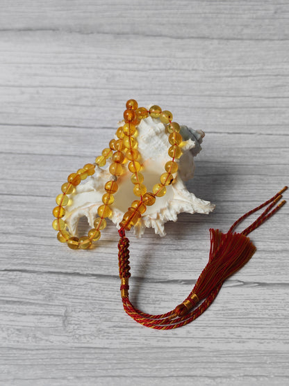 Natural Micro Citron Baltic Amber Rosary | 45 Round Beads | Silver Dividers | 9.5g