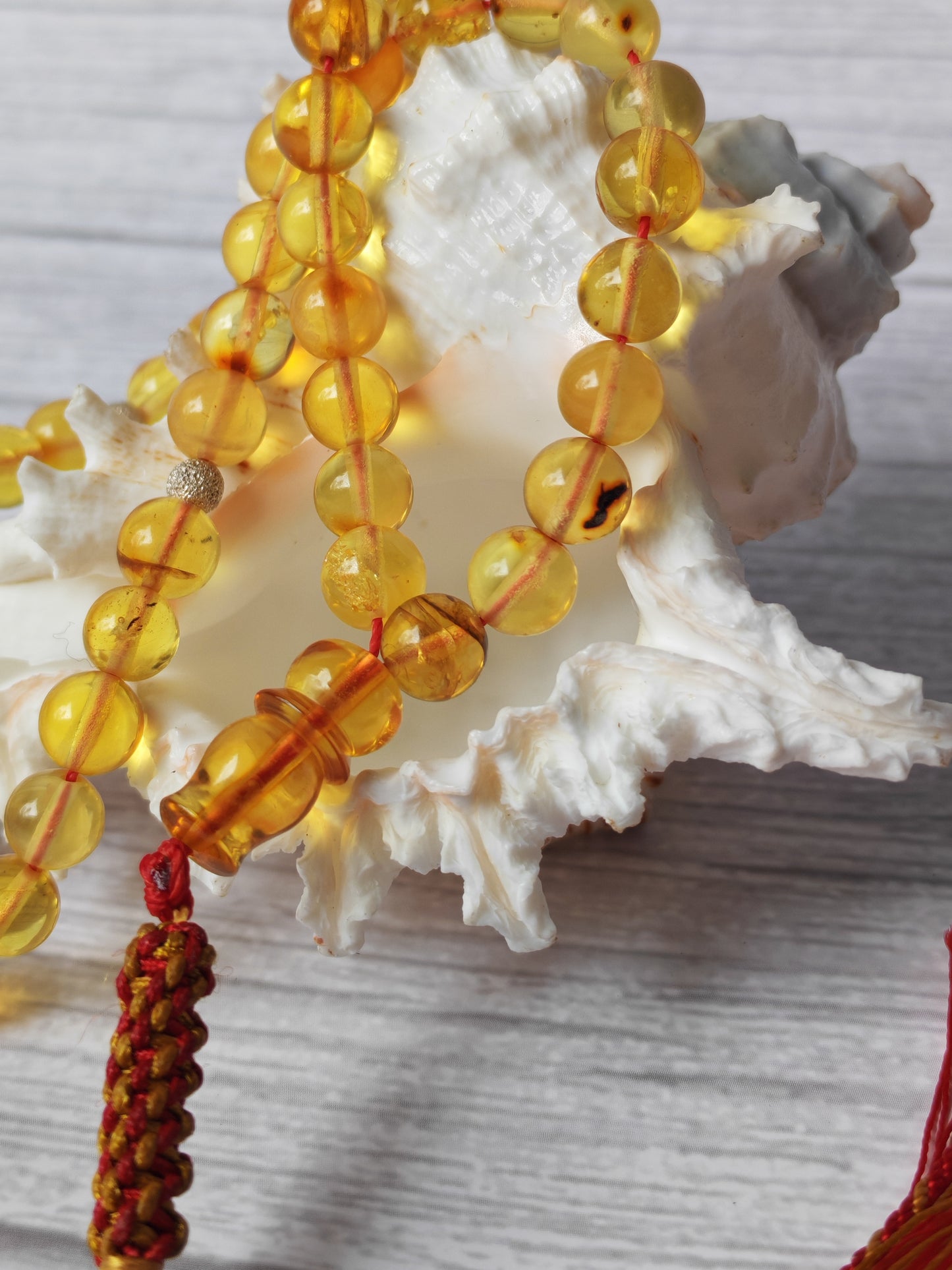 Natural Micro Citron Baltic Amber Rosary | 45 Round Beads | Silver Dividers | 9.5g
