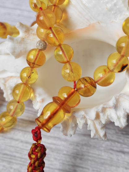 Natural Micro Citron Baltic Amber Rosary | 45 Round Beads | Silver Dividers | 9.5g