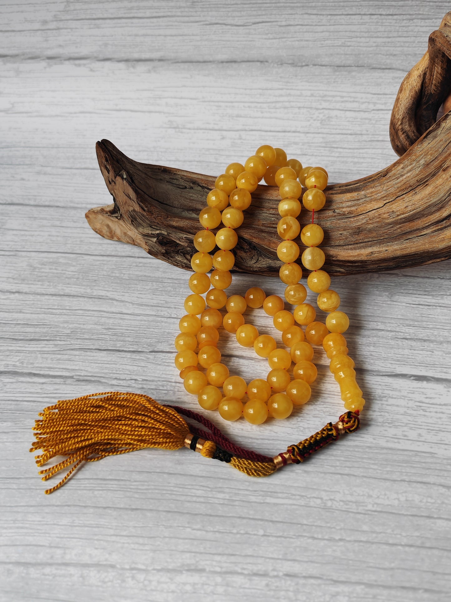Natural Butterscotch Baltic Amber Misbah | 66 Round Beads | 11mm | Unique Imami | 53.2g