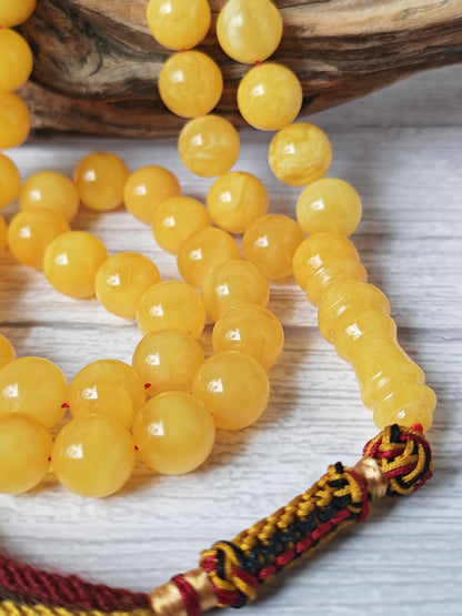 Natural Butterscotch Baltic Amber Misbah | 66 Round Beads | 11mm | Unique Imami | 53.2g