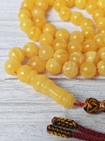 Natural Butterscotch Baltic Amber Misbah | 66 Round Beads | 11mm | Unique Imami | 53.2g