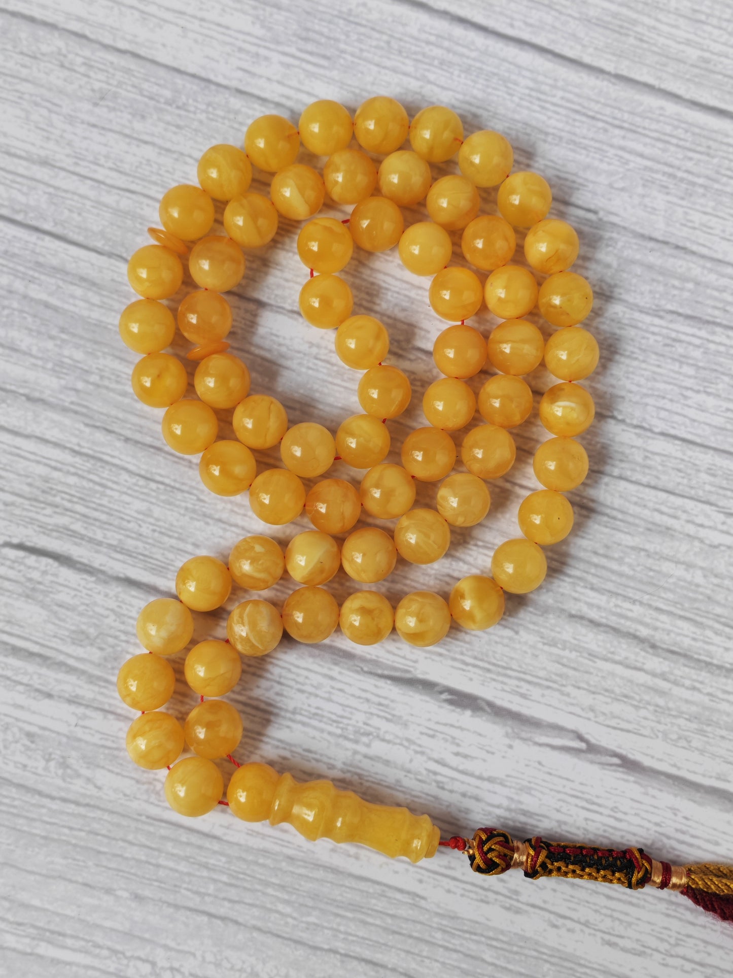 Natural Butterscotch Baltic Amber Misbah | 66 Round Beads | 11mm | Unique Imami | 53.2g