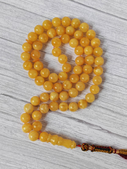 Natural Butterscotch Baltic Amber Misbah | 66 Round Beads | 11mm | Unique Imami | 53.2g