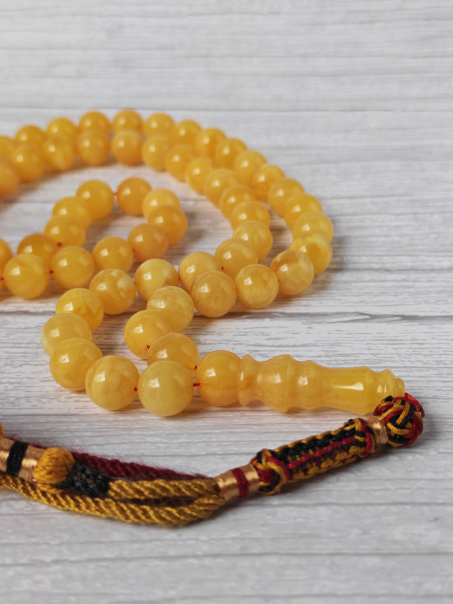 Natural Butterscotch Baltic Amber Misbah | 66 Round Beads | 11mm | Unique Imami | 53.2g
