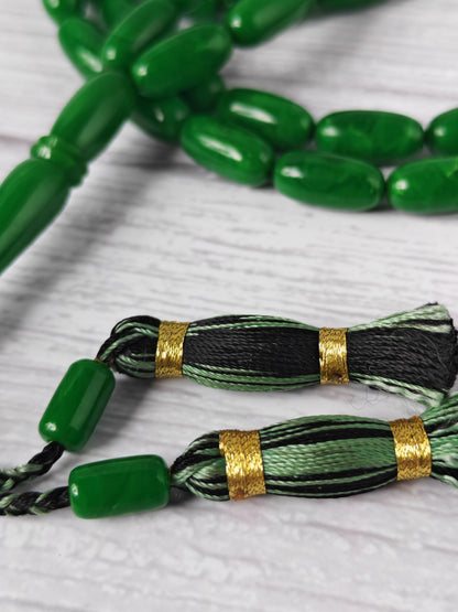 American Bakelite Tasbih – 43 Capsule Beads | Dark Green with Light Veins