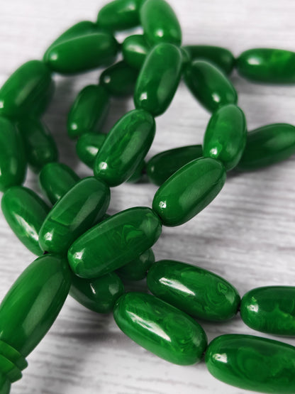 American Bakelite Tasbih – 43 Capsule Beads | Dark Green with Light Veins