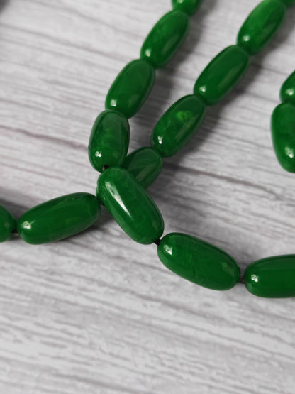 American Bakelite Tasbih – 43 Capsule Beads | Dark Green with Light Veins