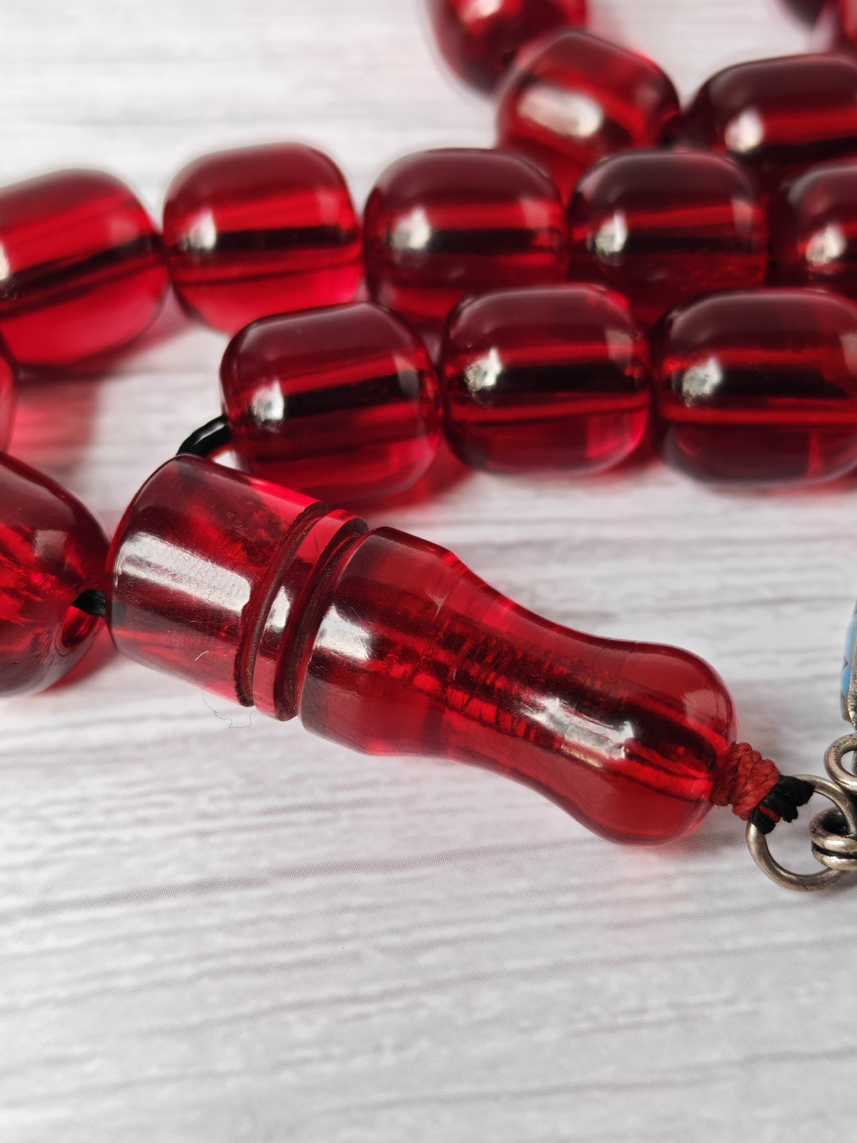 German Bakelite Rosary – 33 Jumbo Barrel Beads | Pomegranate Red Color