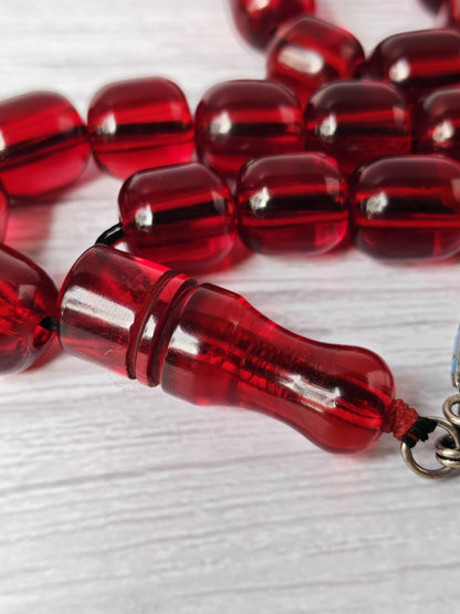 German Bakelite Rosary – 33 Jumbo Barrel Beads | Pomegranate Red Color