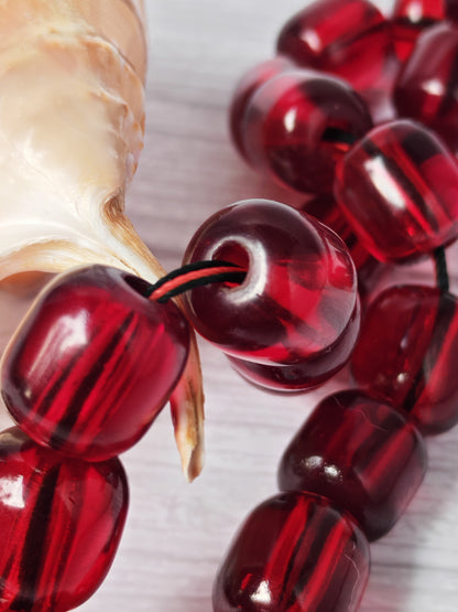 German Bakelite Rosary – 33 Jumbo Barrel Beads | Pomegranate Red Color