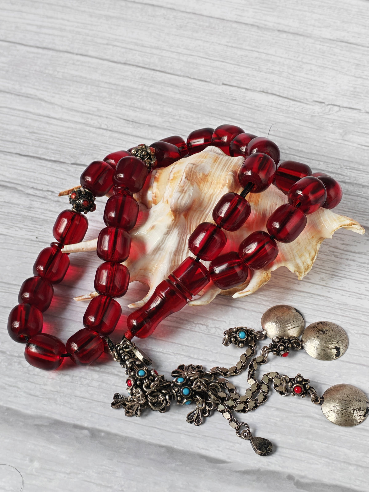 German Bakelite Rosary – 33 Jumbo Barrel Beads | Pomegranate Red Color