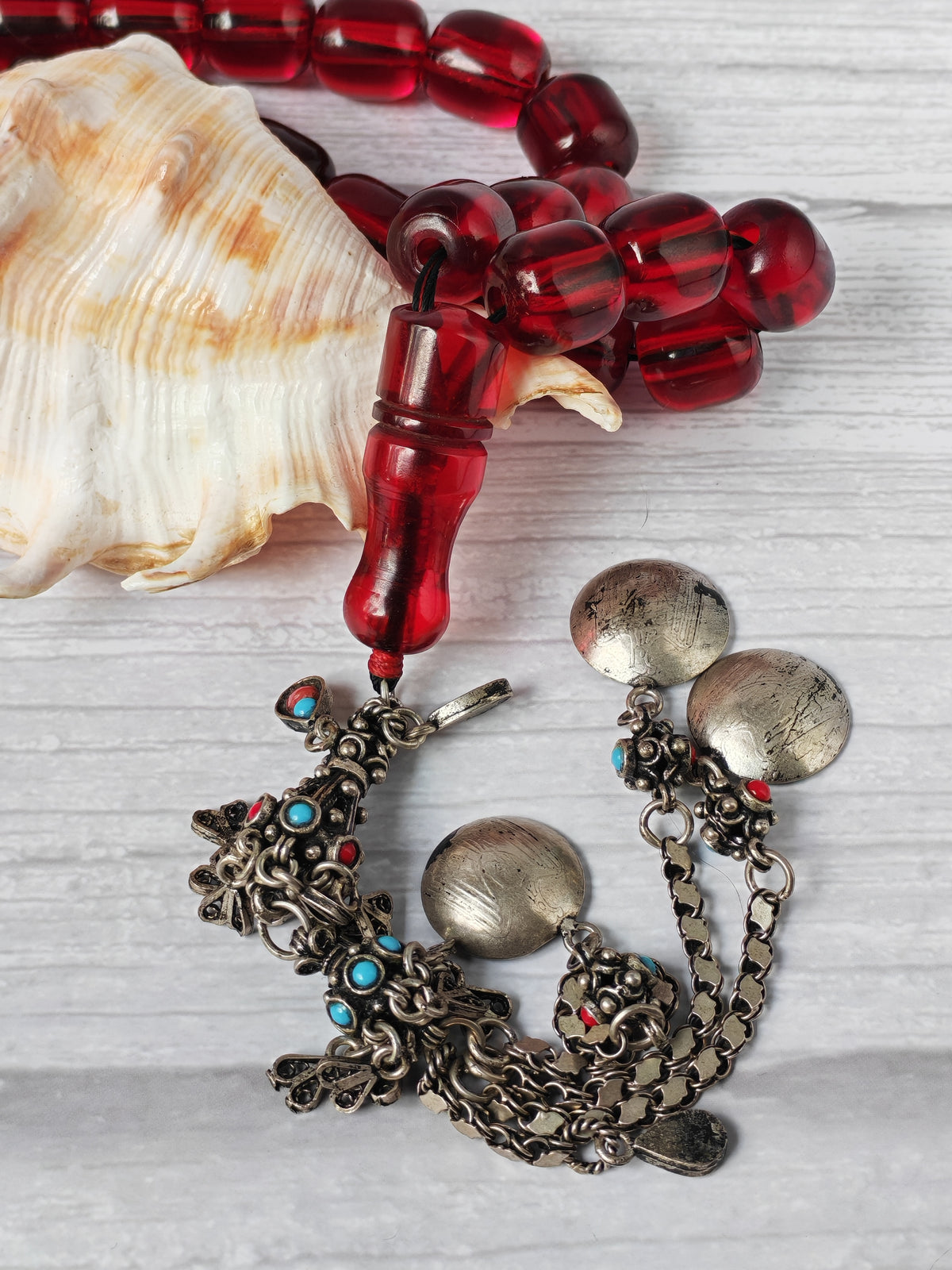 German Bakelite Rosary – 33 Jumbo Barrel Beads | Pomegranate Red Color