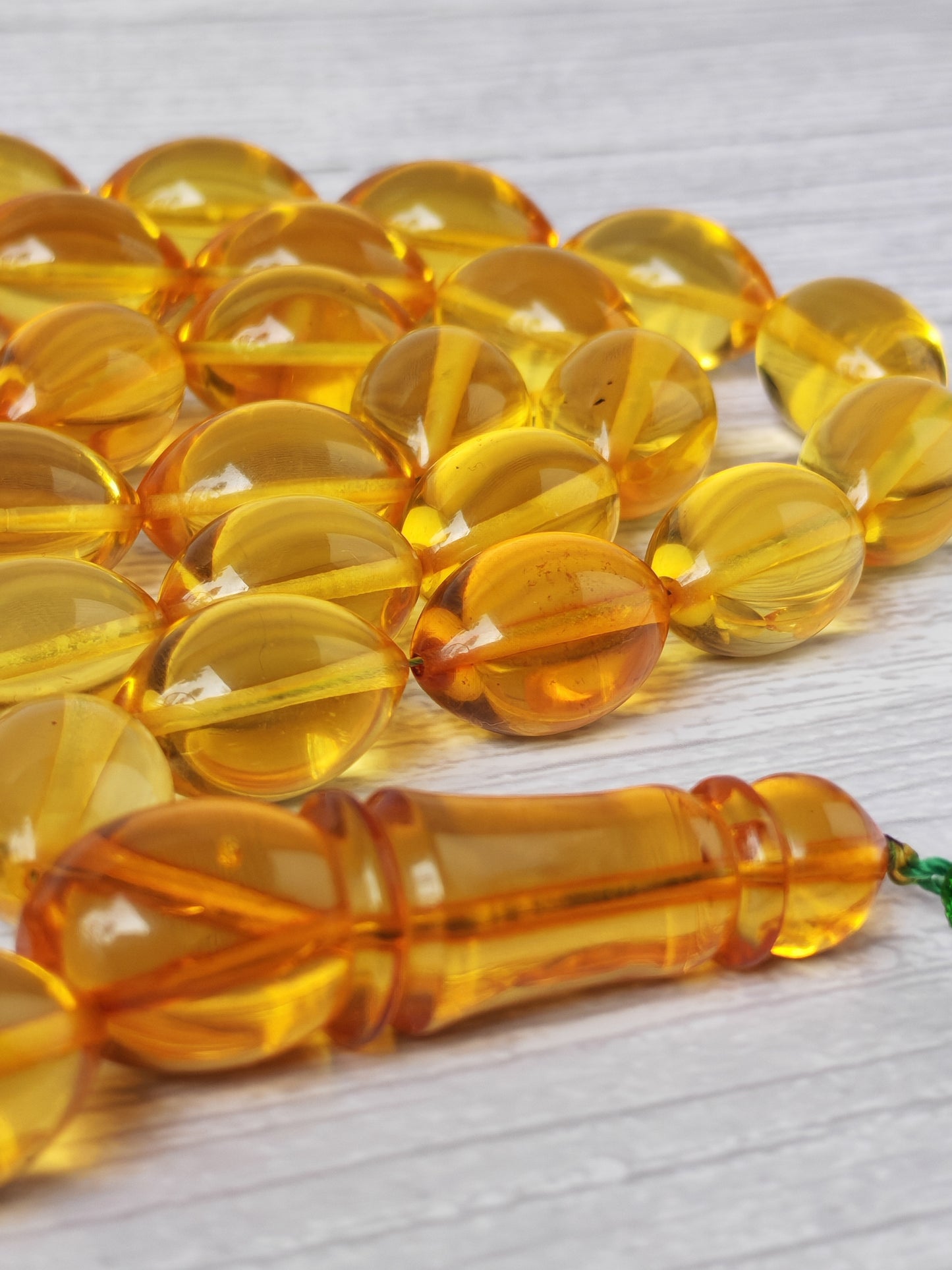 Large Natural Baltic Amber Rosary – 33 Olive Shape Beads | Transparent Citron Color